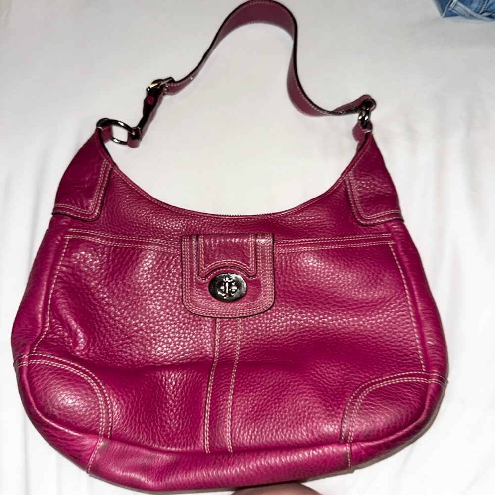 Coach Raspberry Pink Pebbled Leather Shoulder Bag with Turnlock